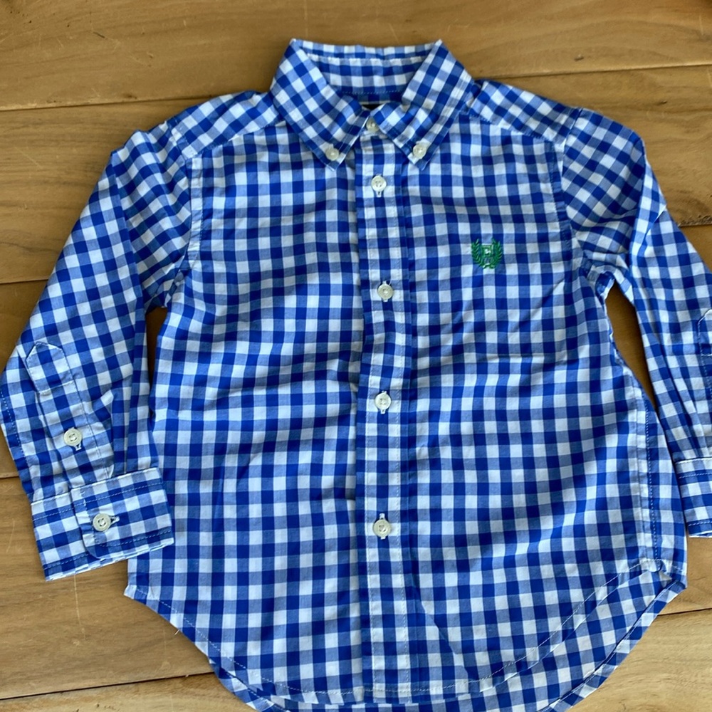 Chap’s 2T blue and white plaid button up dress shirt
